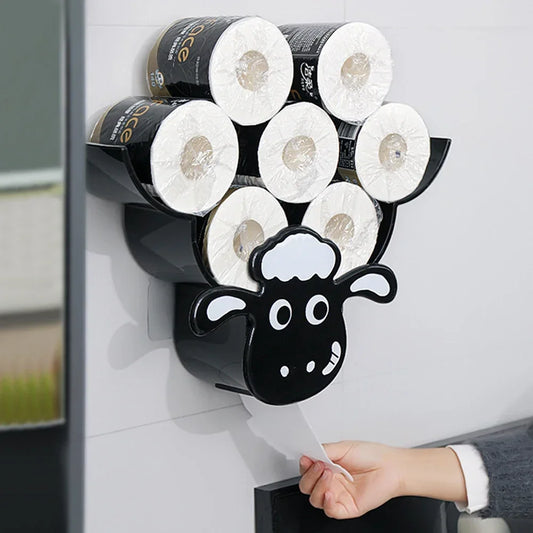 Wall Mounted Paper Storage & Organizer Sheep Toilet Paper Holder Shelves Funny Animal Toilet Paper Storage for Bathrooms Kitchen