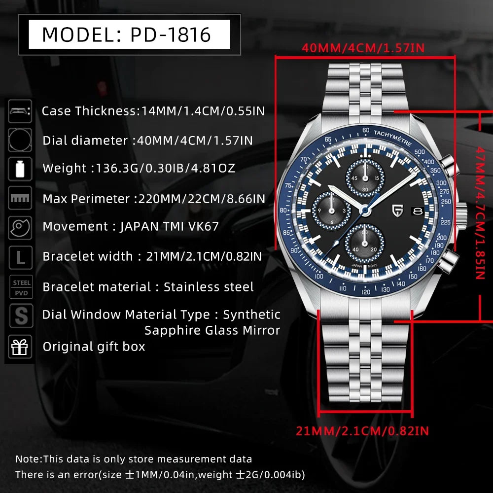 PAGANI DESIGN 500 Speedometer Quartz Luminous Man watch 316L All Steel Automatic Date Watch Japan Movt Sapphire Luxury Men watch