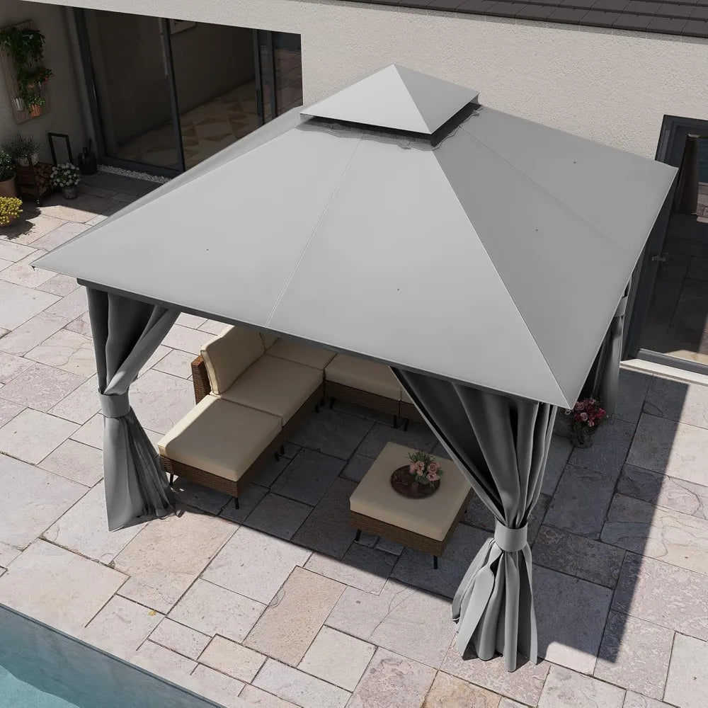 Outdoor Patio Gazebo 10'x10' with Expansion Bolts, Heavy Duty Gazebos Shelter Party Tent with Double Roofs, Mosquito Nettings a