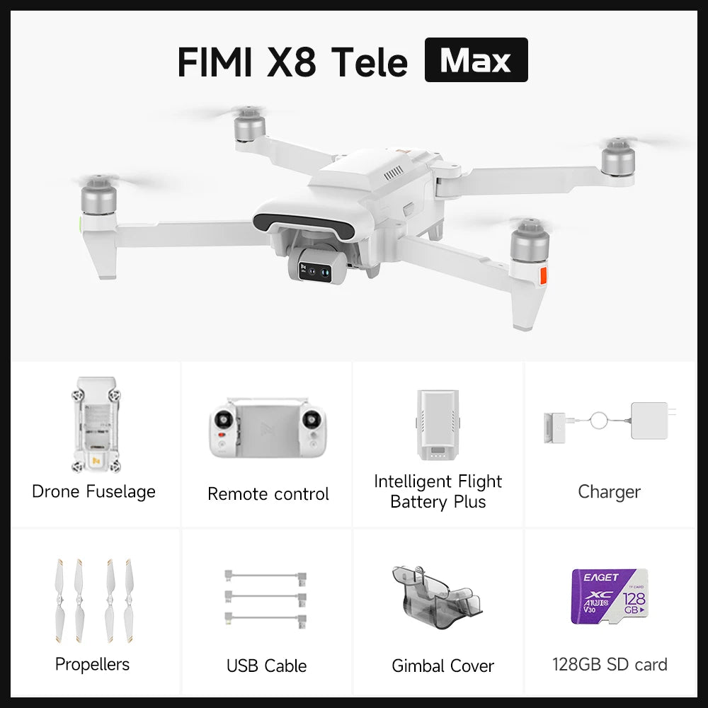 FIMI X8 Tele Max drone 1/2-inch CMOS Wide-Angle Tele Camera 30x Hybrid Zoom 4K 60fps 3-axis Gimbal GPS 20kmAI Super Night Video