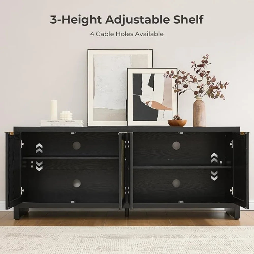 4 Rattan Cabinets Farmhouse Television Stands with Storage Large Media Console Table for TVs up to 45 50 55 60 65 Inch