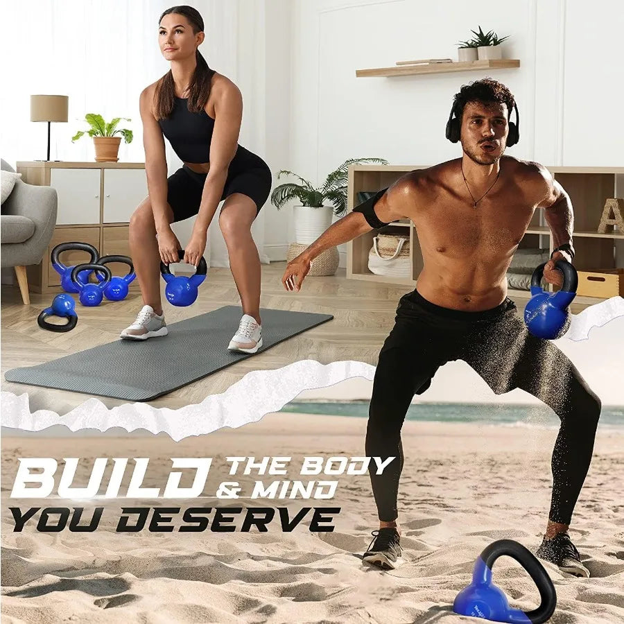 Yes4All 5100 LB Kettlebells Vinyl Coated Cast Iron for Dumbbell Weights Exercises Gym Fitness Full Body Workout Equipment Push