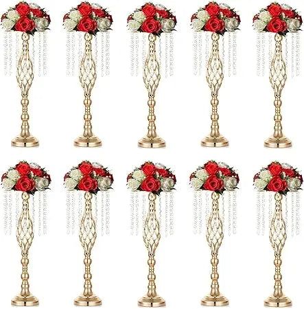 10pcs Gold Metal Flower Floor Stands, 21.7inch Tall Vases for Wedding Table Decor