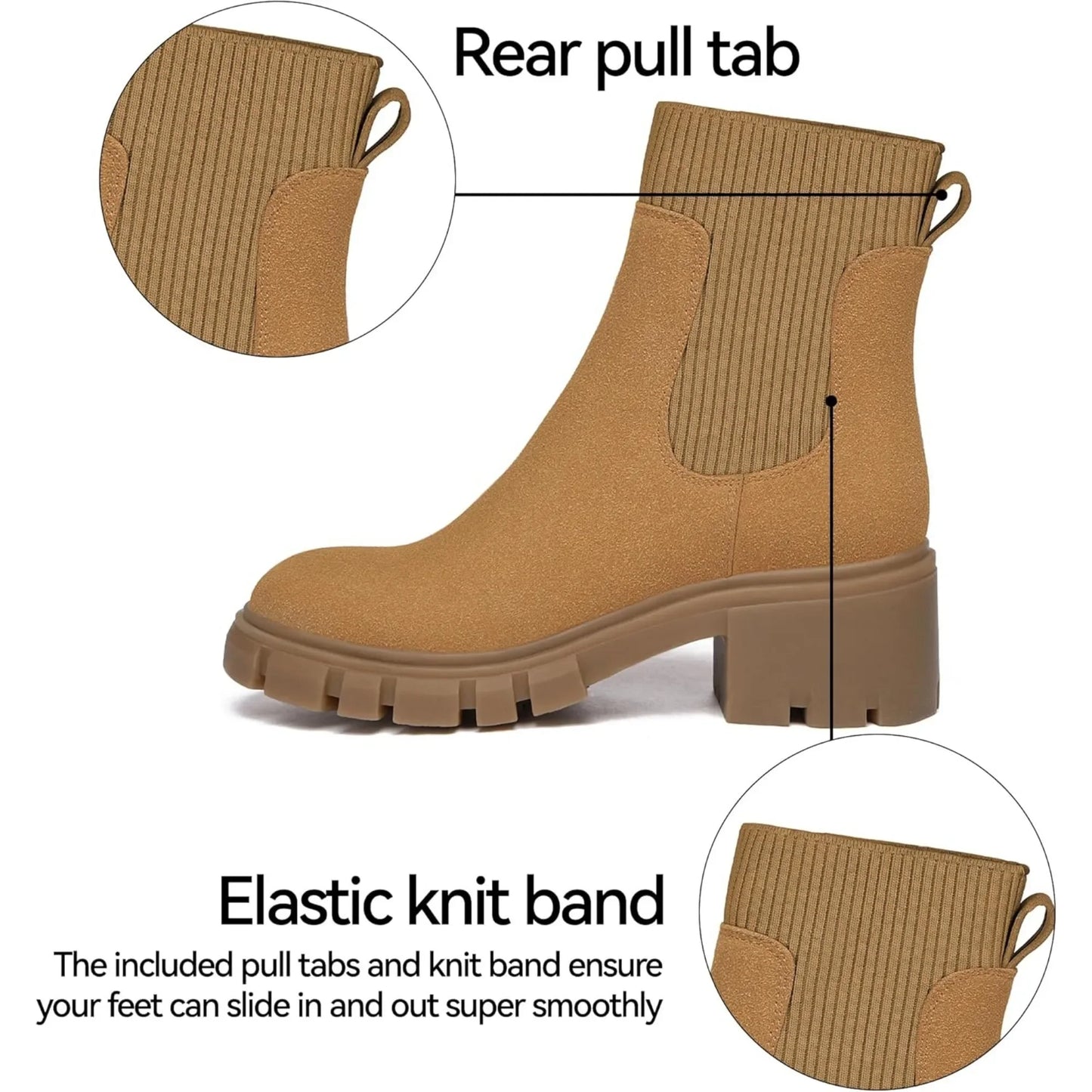 Women's Chelsea Boots Fashion Slip on Platform Ankle Boots Lug Sole Chunky Booties