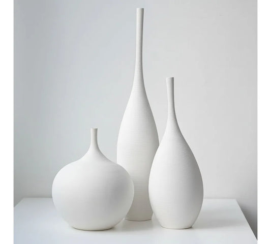 White Ceramic Vase Set of 3 Modern Boho Minimalist Home Decor Flower Vases for Living Room Table
