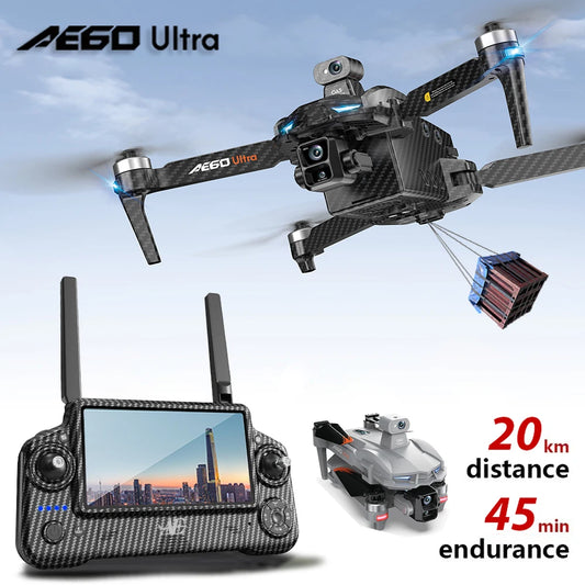 AE60 Ultra Profesional GPS Drone With 8K HD Camera 3-Axis Gimbal 5G Brushless Obstacle Avoidance RC Quadcopter Screen FPV Drones