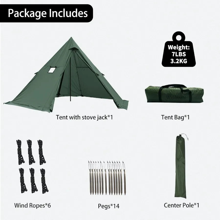 Hot Tent with Stove Jack and Snow Skirt 6.898.53ft Standing Room 25 Person Tipi Tent for Family Hiking Fishing Hunting Backpack