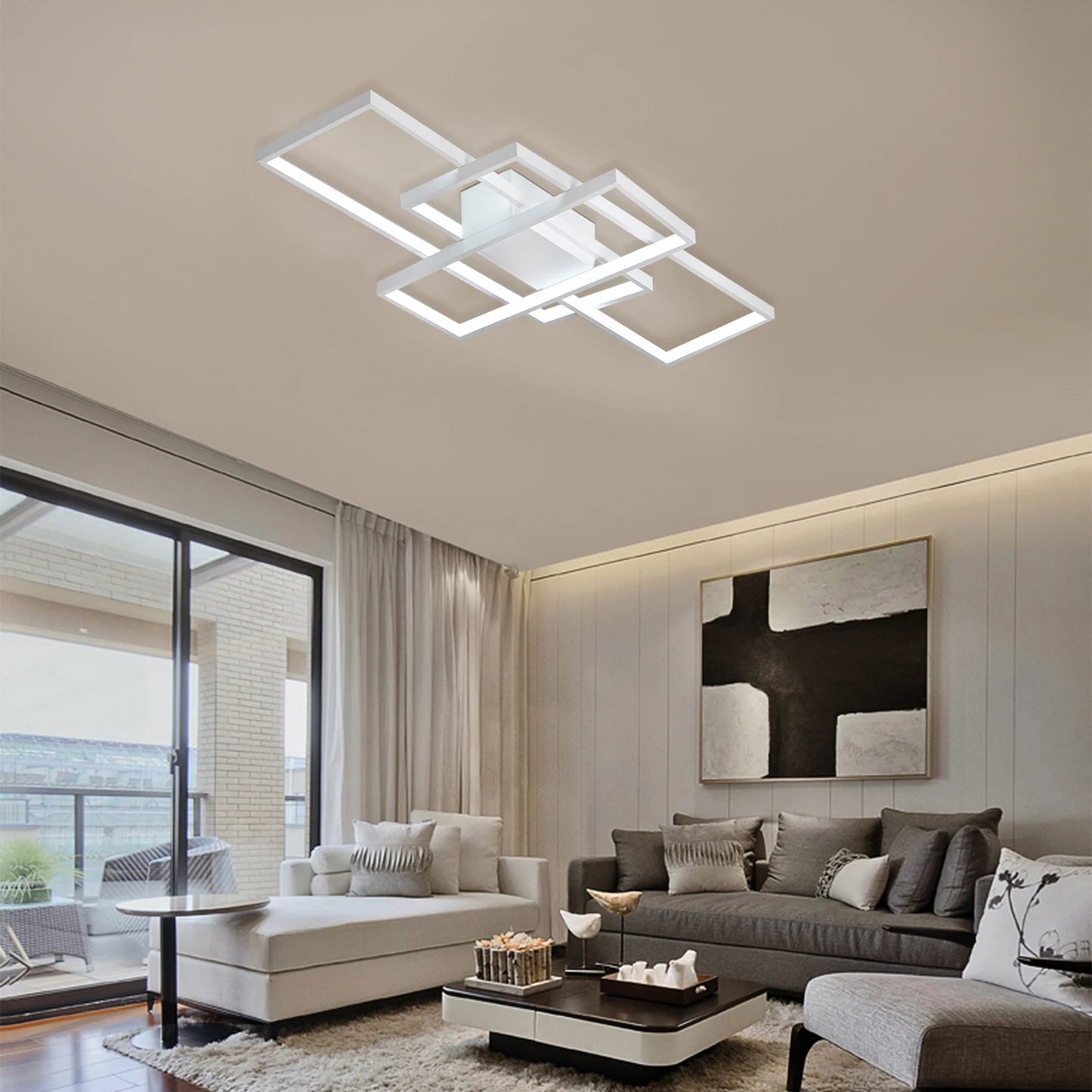 Modern LED Ceiling Light Flush Mount Kitchen Bedroom Down Lighting Fixture 72W Remote Control Lighting for Living Room