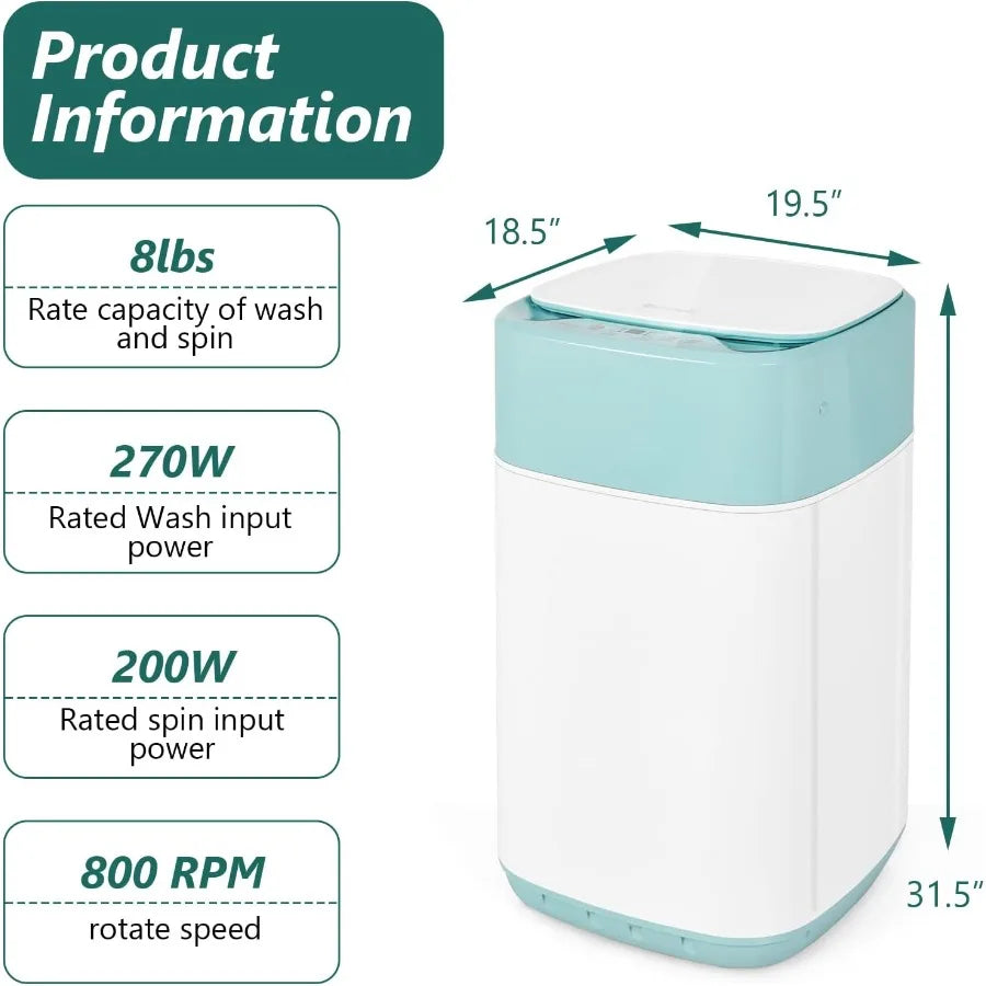 Portable Washing Machine Washer and Spinner Combo 8lbs with Faucet Adapter for Apartment Dorm Use 1 cu.ft Capacity 6 Wash Progr