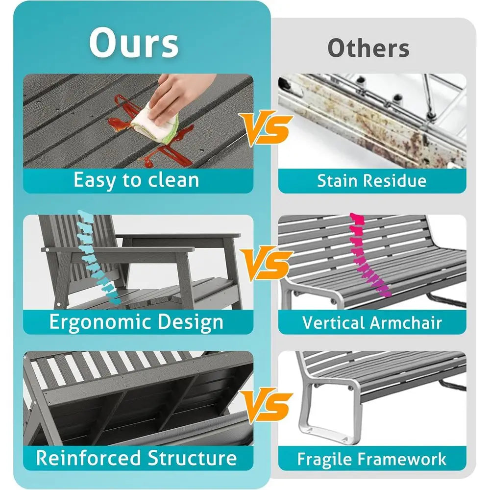 2-Person Outdoor Patio Bench, 660lbs Capacity, Weather-Resistant, Grey for Porch, Backyard, and Parks