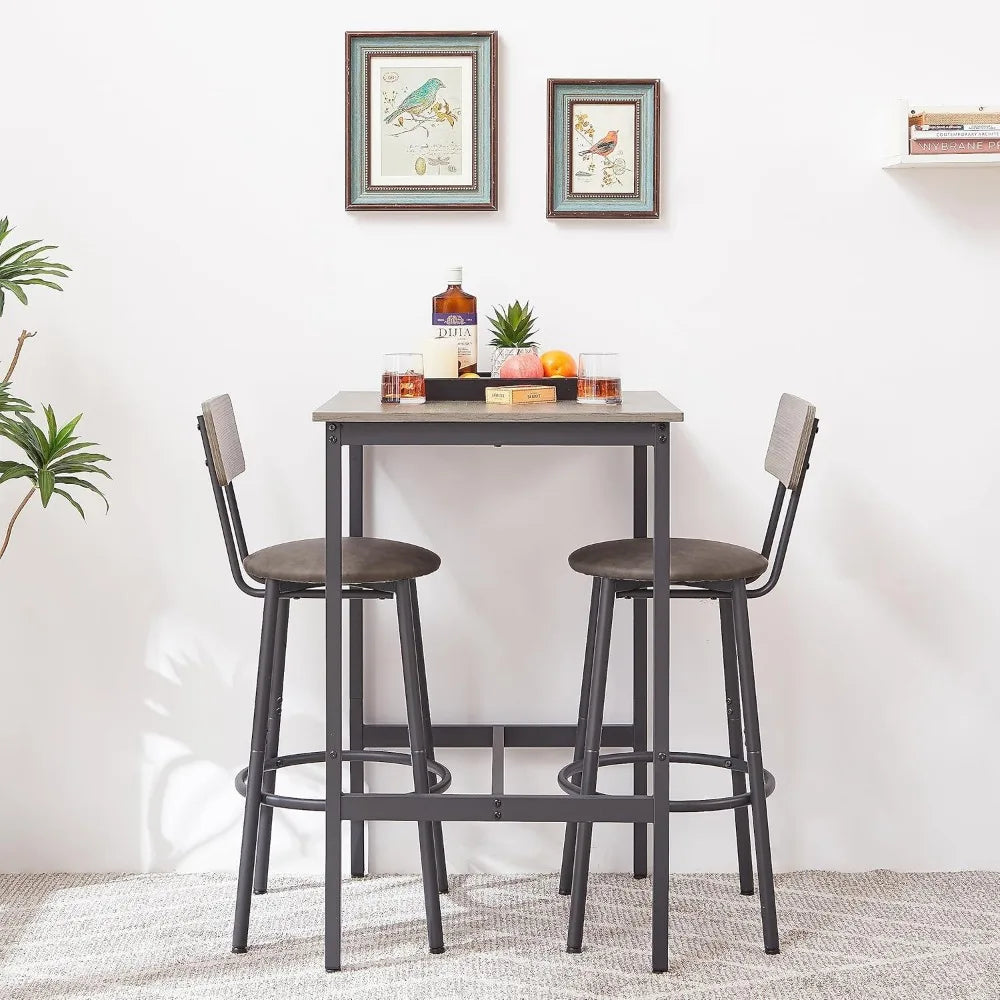Counter Height 3-Piece Square Dining Set with PU Bar Stools and Backrests