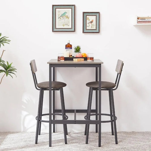 Counter Height 3-Piece Square Dining Set with PU Bar Stools and Backrests