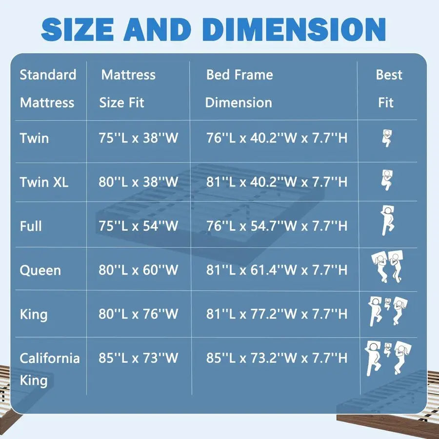 Full Size Wood Platform Bed Frame, Wooden Bed Frame Without Headboard, Wood Slat Support, No Box Spring Needed, Easy Assembly
