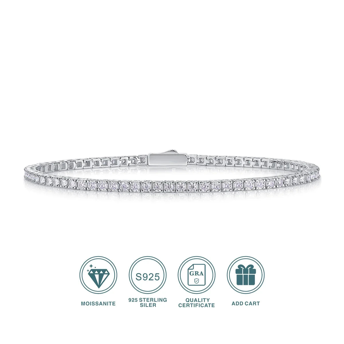 JIUZUAN Moissanite Tennis Bracelet 925 Sterling Silver 18K Gold Plated, Size Optional, Gift for Women, Comes with GRA Certificat