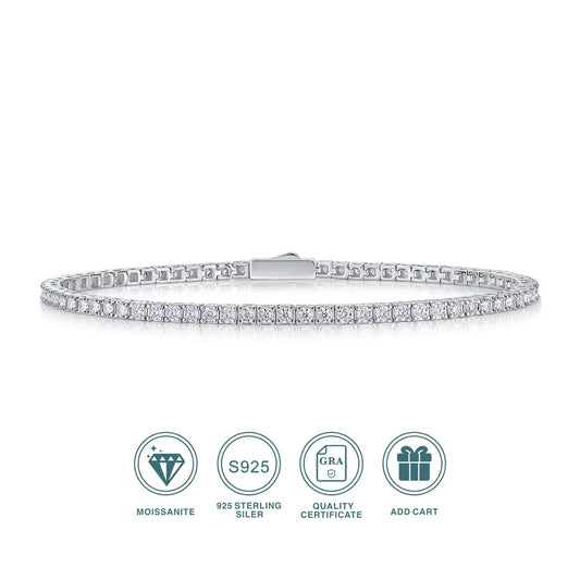 JIUZUAN Moissanite Tennis Bracelet 925 Sterling Silver 18K Gold Plated, Size Optional, Gift for Women, Comes with GRA Certificat