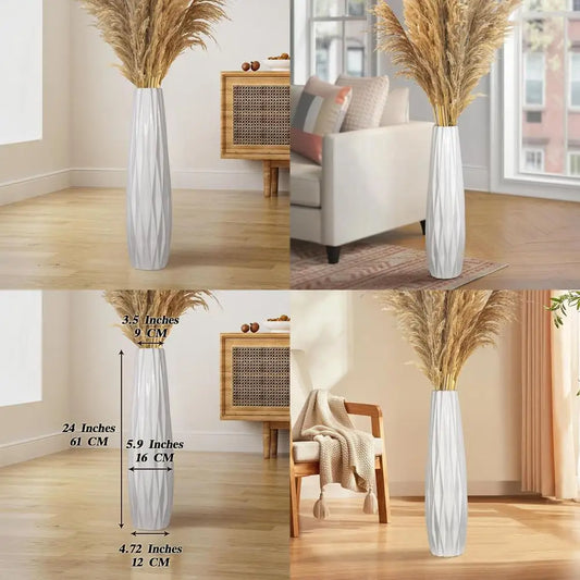 Large 24 Inch White Floor Vase for Home, Living Room, Bedroom, Office - Glossy Tall Decorative Vase with Flowers