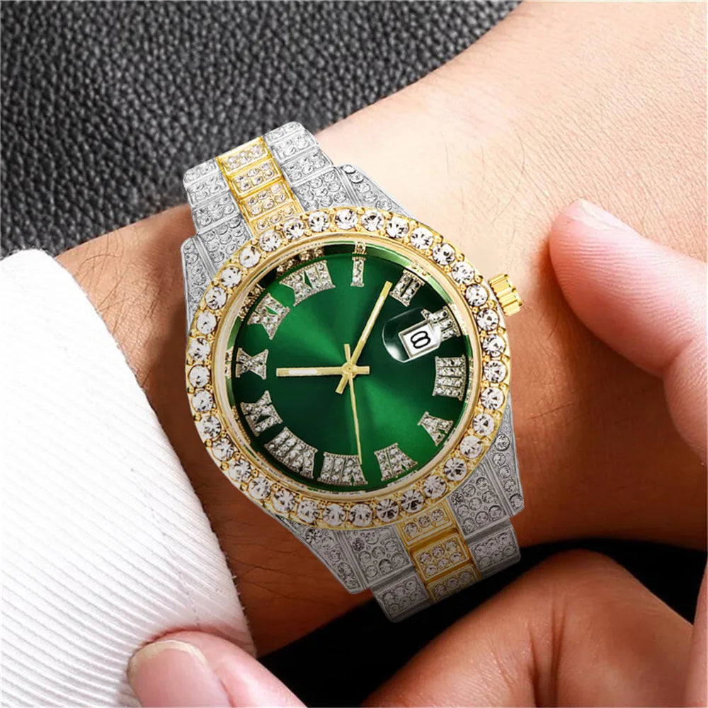 New 2025 Watch For Men Luxury Iced Out Diamond Quartz Men's Watches Calendar Hip Hop Male Clock Relogios Masculino Drop Shipping