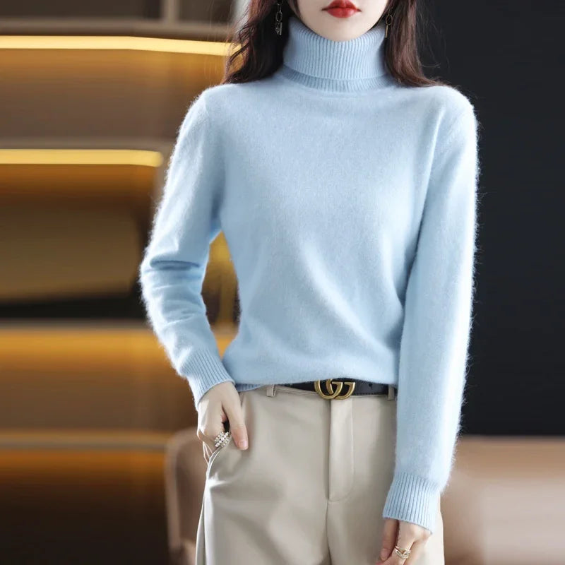 New Women's Clothing For Autumn/Winter 2024 100% Mink Plush Turtleneck Pullover Sweater Ladies Cashmere Sweater Dbr-018