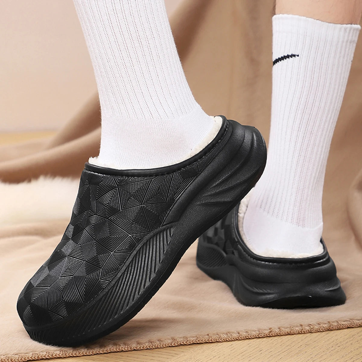 Thick Sole Home Indoor Outside Men And Women Couples waterproof Winter Household Warm Fluffy Slippers Plush Cotton Shoes Ladies