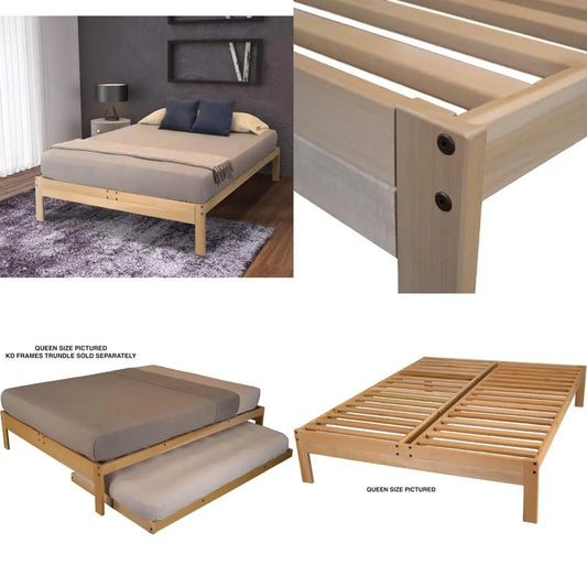 Queen-Size KD Frames Nomad Platform Bed - Unfinished Wood - Minimalist Swedish Style - Natural Wood - Simple Assembly