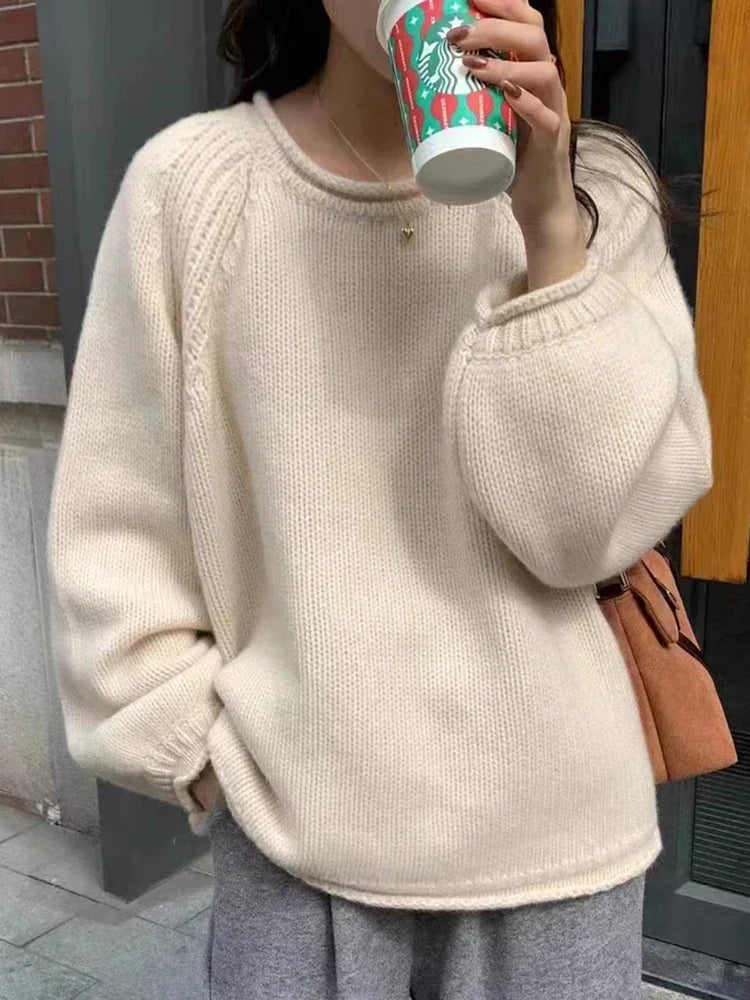 2025 Chic Solid Femme Sweater Pullover Loose Long Sleeve Women Sweater Korean Autumn Winter Jumpers Knitwear Soft Warm Tops