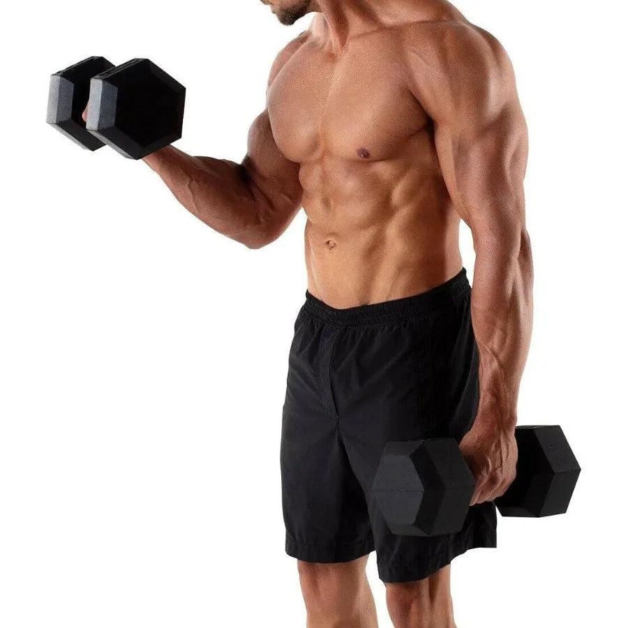 Hex Dumbbells Rubber Coated Cast Iron Black Free Weights for Home Gym Exercises Durable Hexagonal Design with Non-Slip Grip Ide
