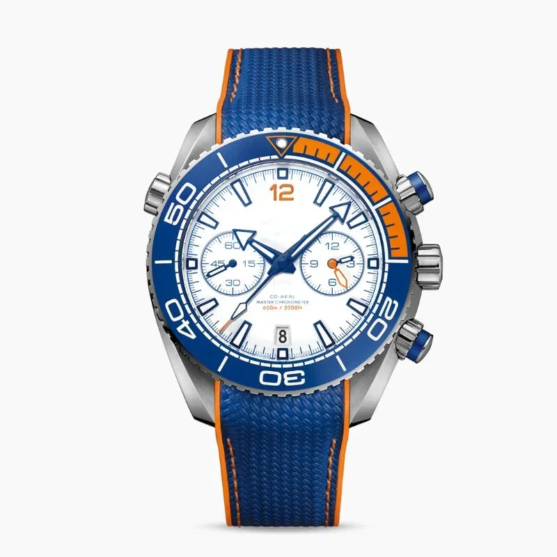 Luxury Diver-Style Multifunction Watch 42mm, Sapphire Crystal & Ceramic Bezel, Automatic Chronograph with Date/Week, 30M Waterp