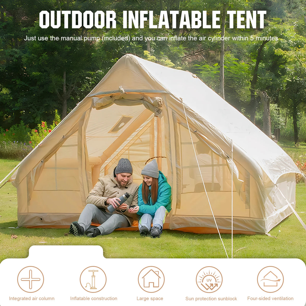 for 4-6 People Instant Glamping Camping Tents House with Hand Pump Self-Supporting Air Tent Storage Bag for Adults Travel Hiking