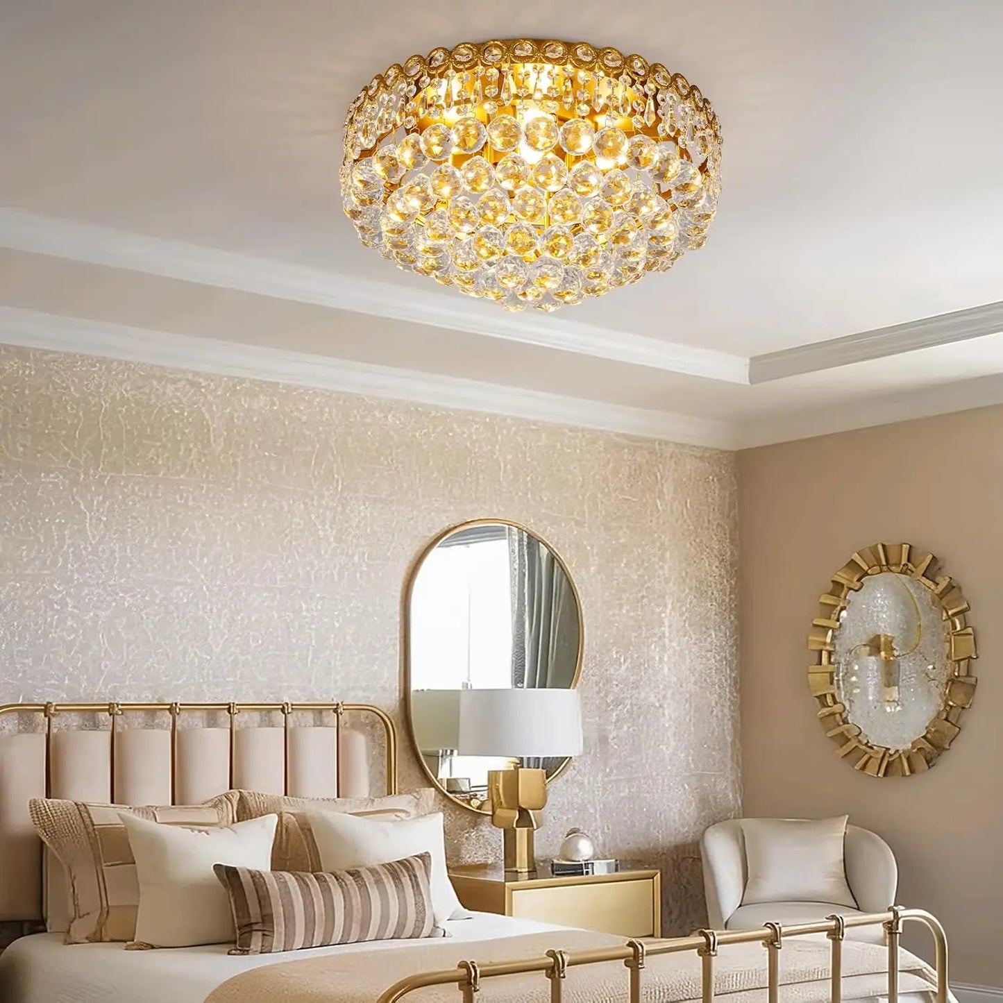 4 Light Modern Crystal Raindrop Chandelier Lighting Flush Mount LED Ceiling Light Fixture Pendant Lamp for Dining Room Bathroom