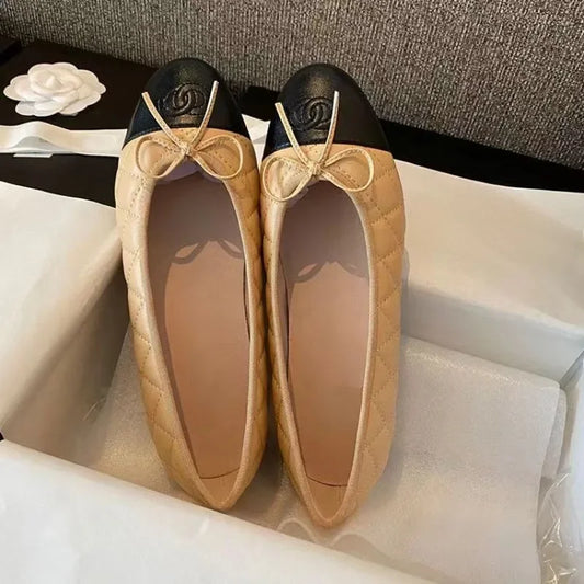 Bowtie Knot Flats Ballet Dance Shoes for Women's Sheepskin Round Toe Shallow Mouth Comfortable Driving Shoe SC2