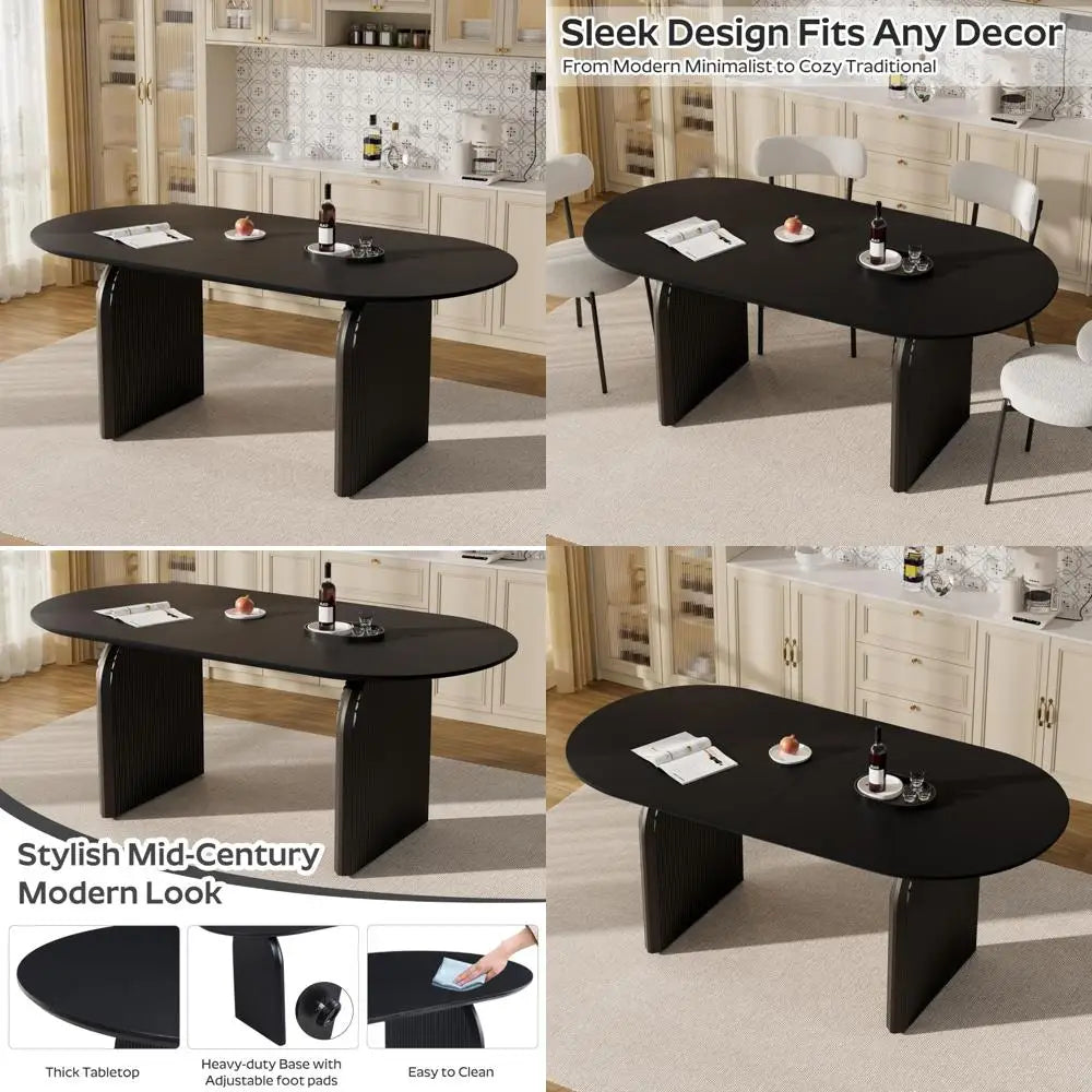 Modern Black Wooden Oval Dining Table Seats 4-6, Heavy Duty Base, Farmhouse Style Kitchen Table