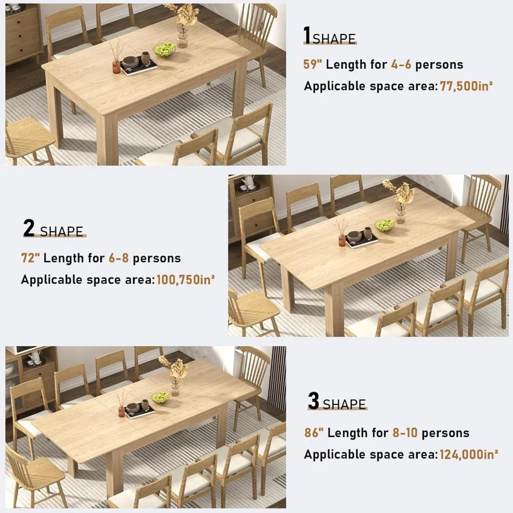 Expandable Wooden Dining Table Seats 6-10, Modern Design for Family Gatherings and Meetings