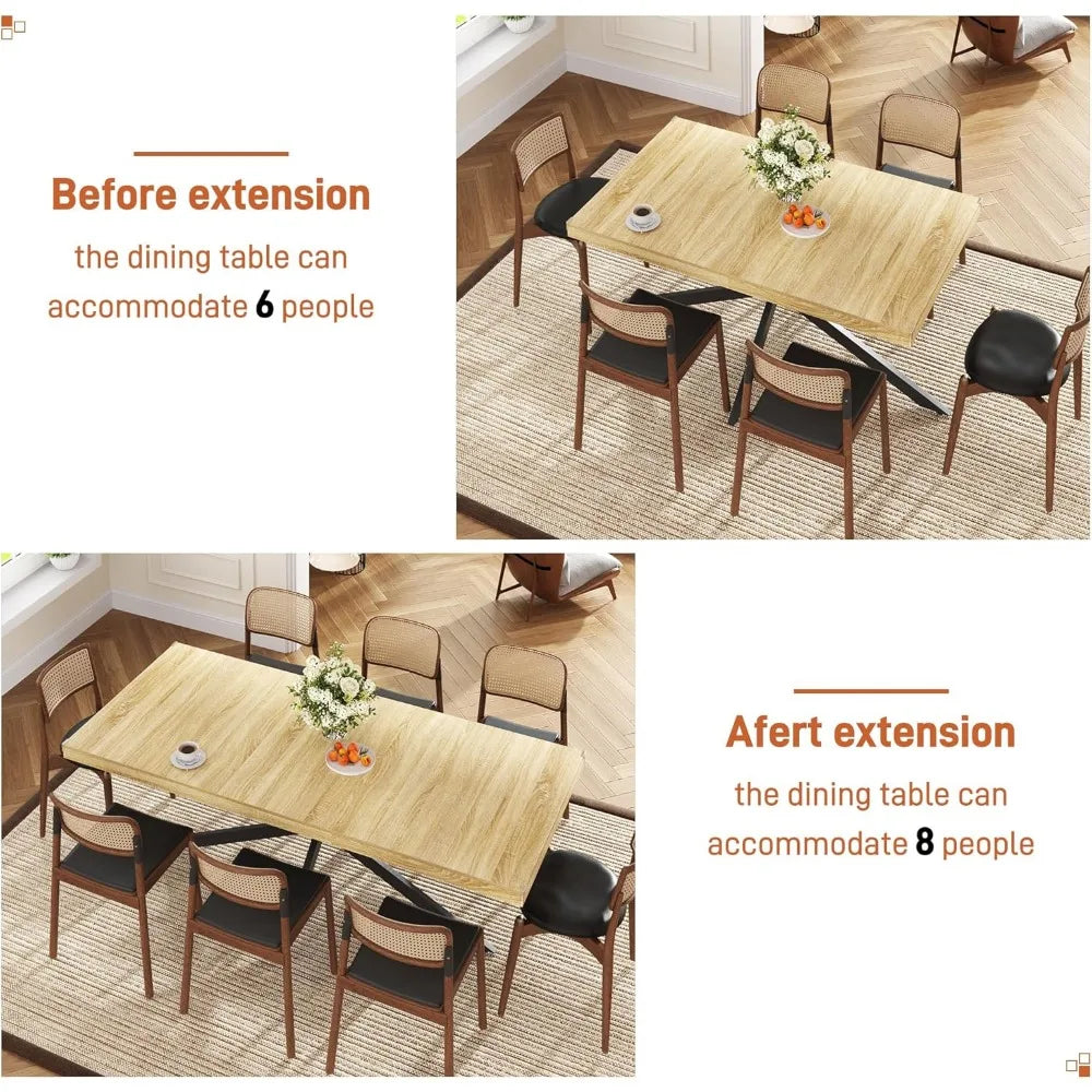 59In-78Inch Extendable Rectangular Dining Table for 6 8 People, Wood Long Dining Room Table W/Removable Leaves,Space Saving,Mode