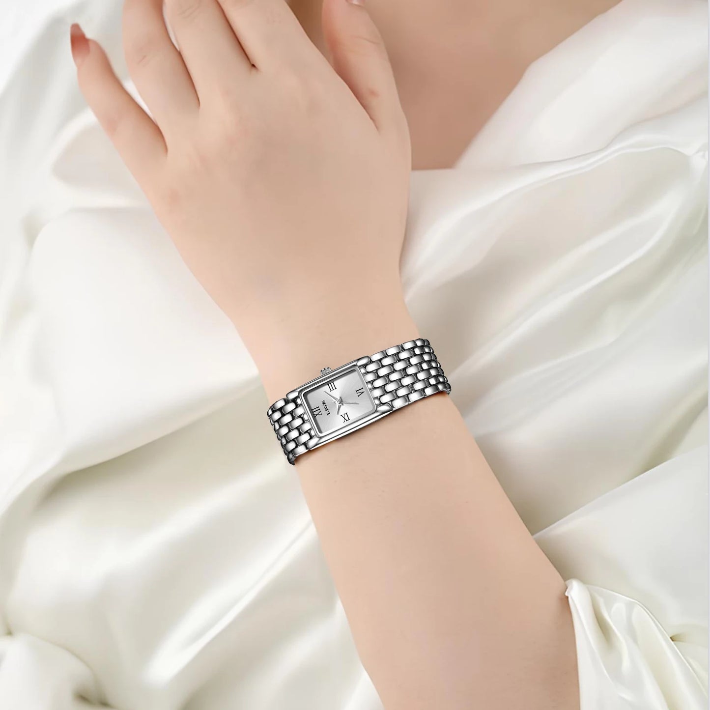 LIGE Light Luxury Retro Rectangle Classic Watches For Women Fashion Stainless Steel Womens Watch Vintage Quartz Wristwatches+Box