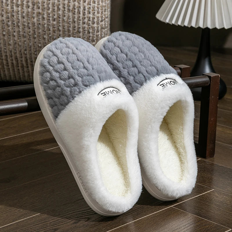 Winter Men's Home Slippers Warm Shoes Non-slip Indoor Outdoor Thick Bottom Plush Slippers For Women Casual Home Cotton Shoes
