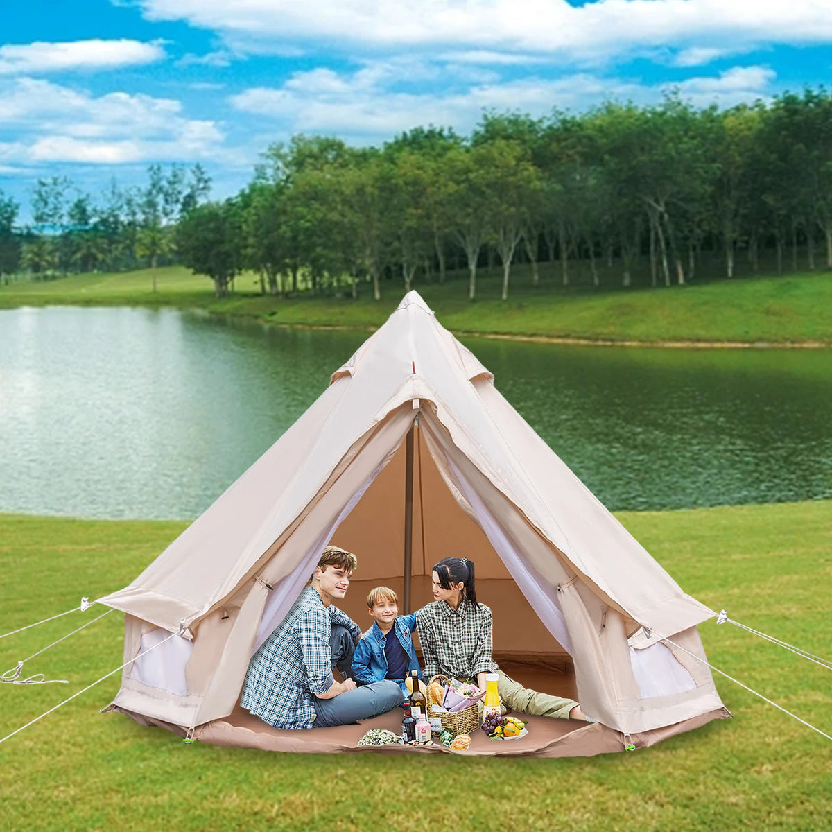 Polyester Cotton Bell Tent for 4 Season Family Camping Waterproof Luxury Glamping Tent All Year Living 2 Person