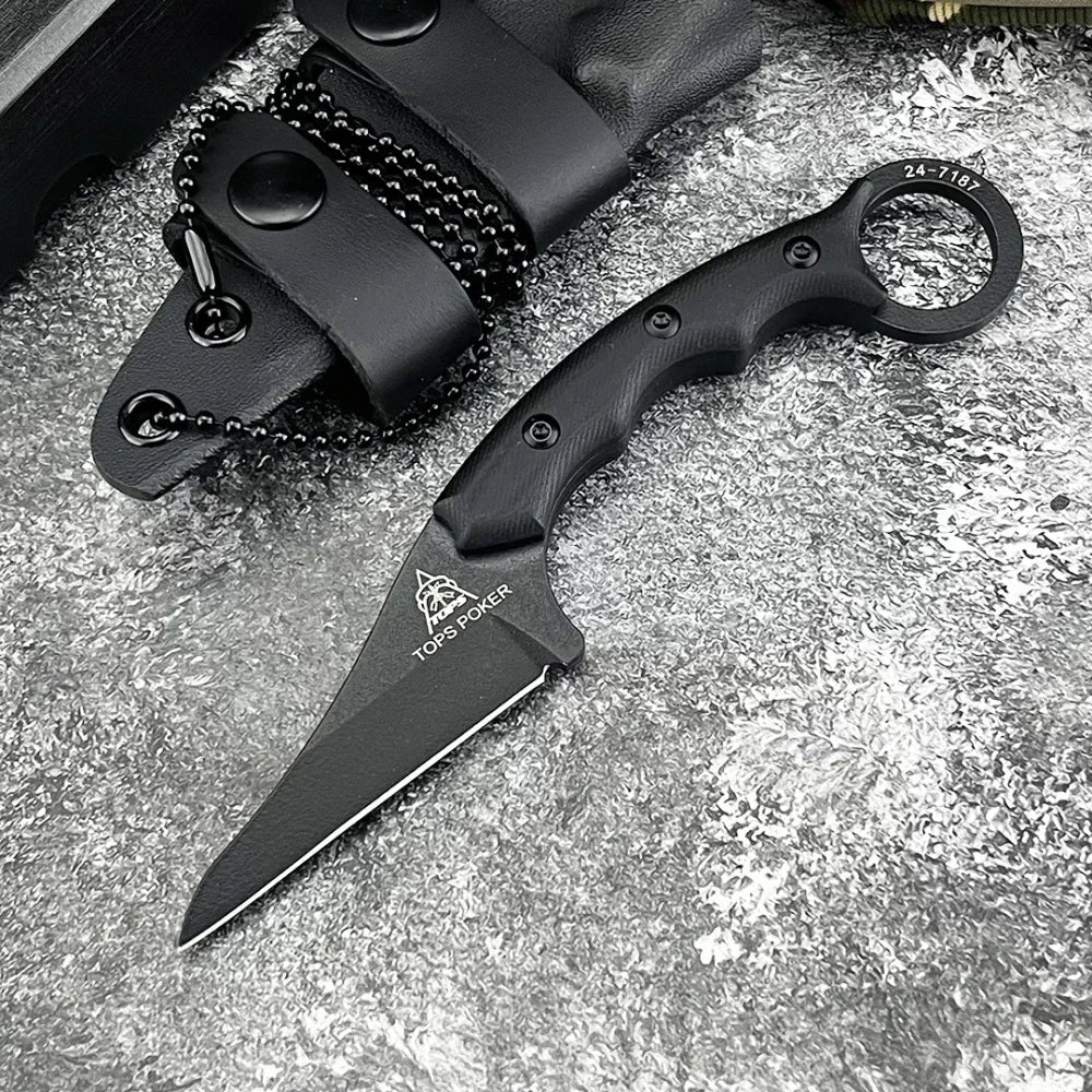TOPS Straight Knife G10 Handle 8Cr13Mov Blade Outdoor Mountaineering  Tactical Combat Sharp Self-defense Multi-functional Knives