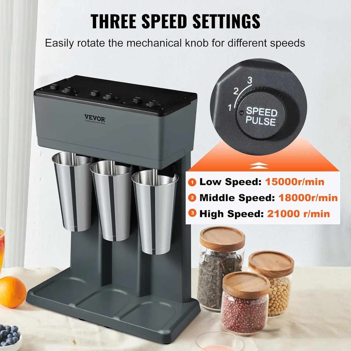 Milkshake Maker, 375W x 3 Electric Milkshake Machine, Triple Heads Drink Mixer Blender Machine, 3-Speed Milkshake Mixer