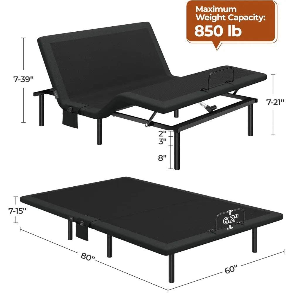 Yaheetech Queen Size Bed Frame with Wireless Remote, Massage, Nightlight, Adjustable Legs, and Head/Foot Tilt Features