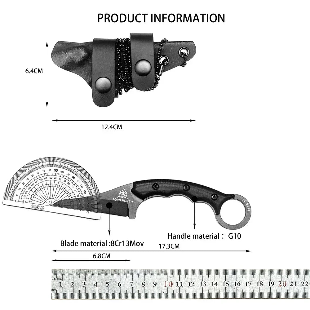 TOPS Straight Knife G10 Handle 8Cr13Mov Blade Outdoor Mountaineering  Tactical Combat Sharp Self-defense Multi-functional Knives