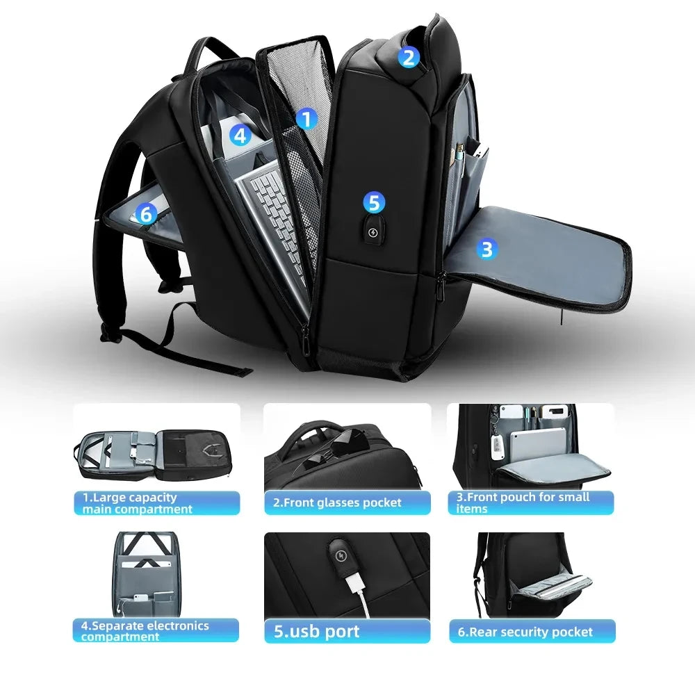 18” Large Capacity Male Laptop Men's Backpack Bag Waterproof USB Charging Multifunction Business School Backpacks