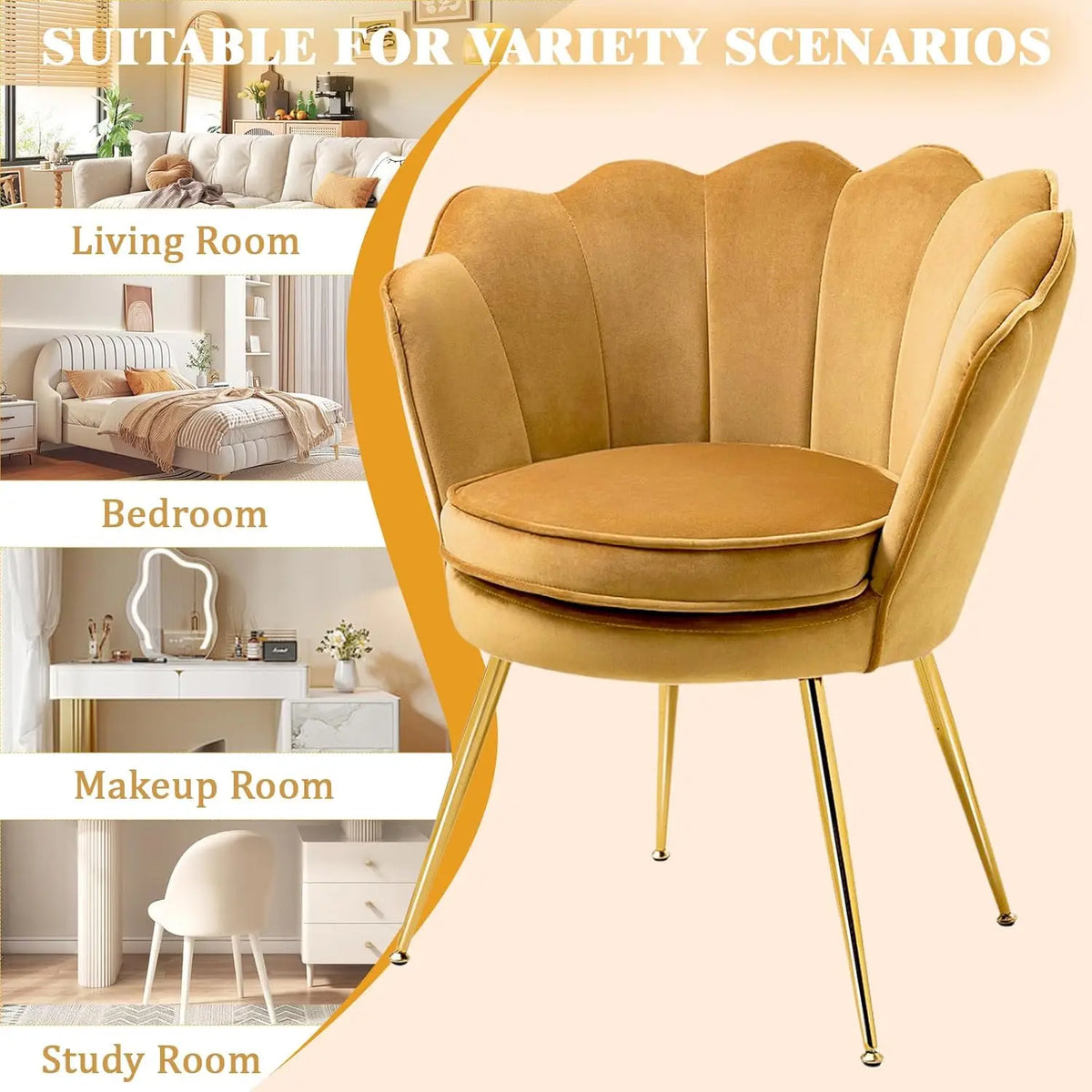 2-Piece Velvet Accent Chairs for Living Room, Brown Metal-Leg Side Chairs
