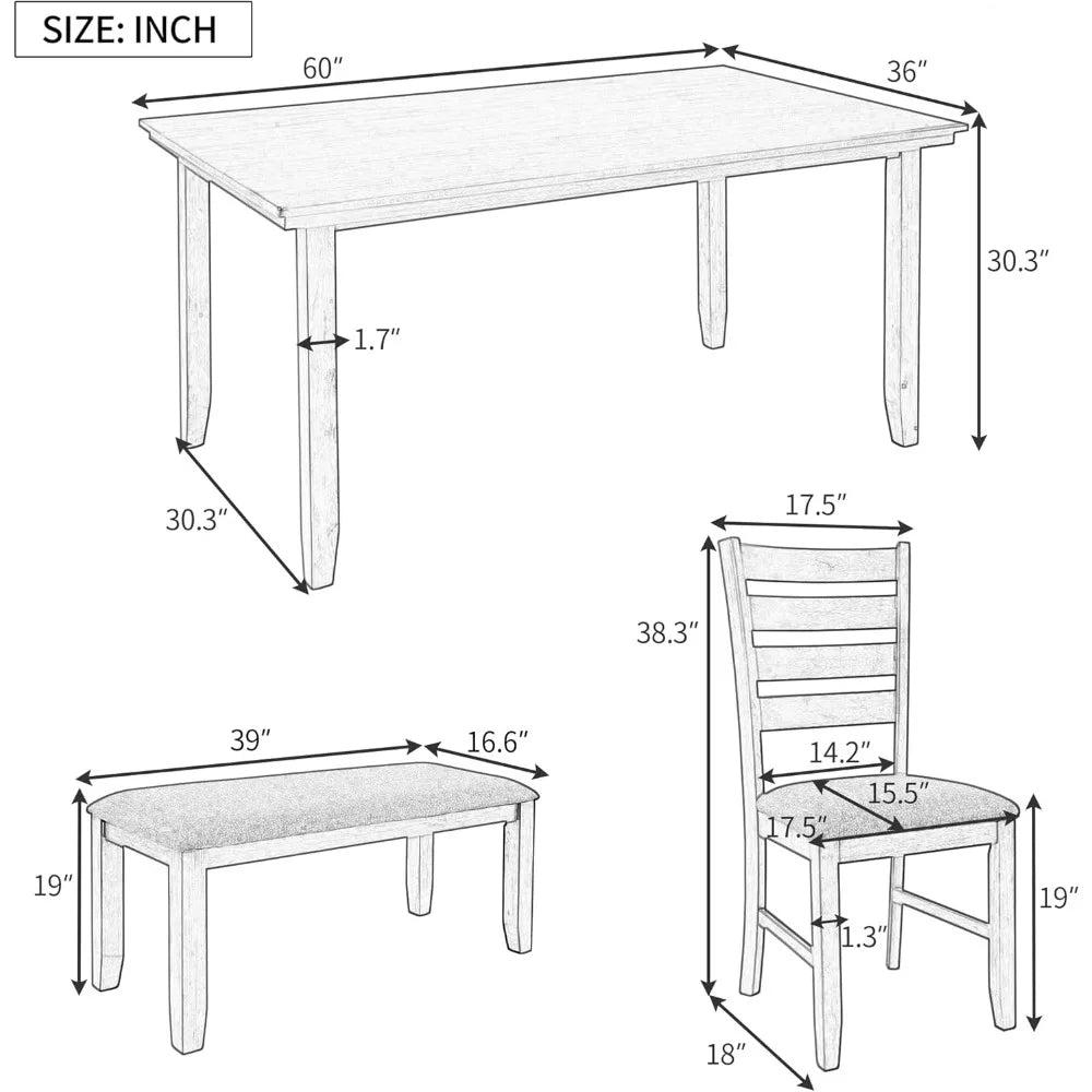 6-piece dining table set with bench for 6 rectangular kitchen table set with 4 chairs & bench retro dining room table and chairs