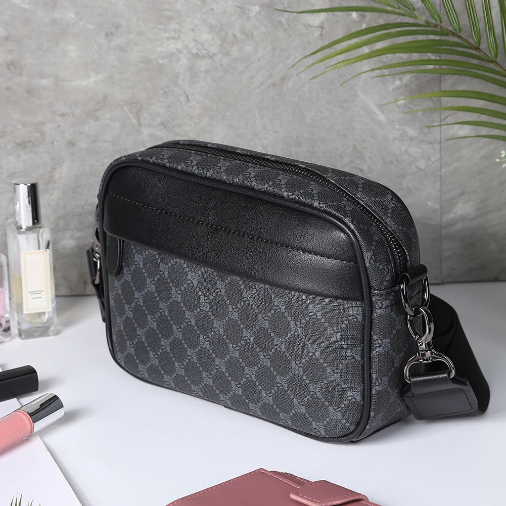 Luxury Business Shoulder Bag PU Leather Messenger Bag Wide Strap Crossbody Bags Designer Square Travel Work Male Sling Bags