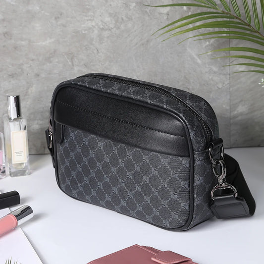 Luxury Business Shoulder Bag PU Leather Messenger Bag Wide Strap Crossbody Bags Designer Square Travel Work Male Sling Bags