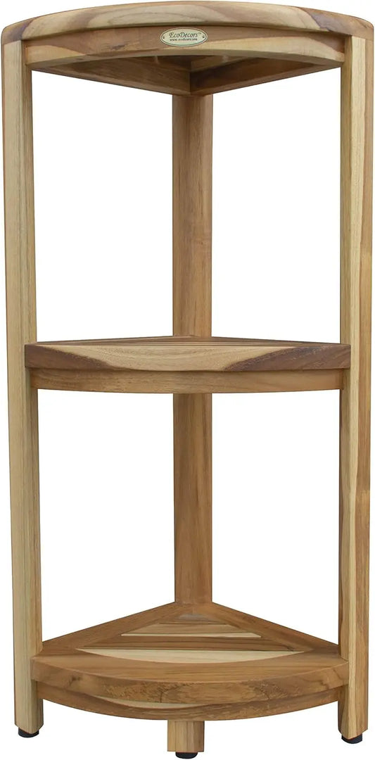 SnazzyCorner Natural Teak Corner Shower 3 Tier Shelf – Bathroom Organizer | Natural Wood Colors | Waterproof Teak Show