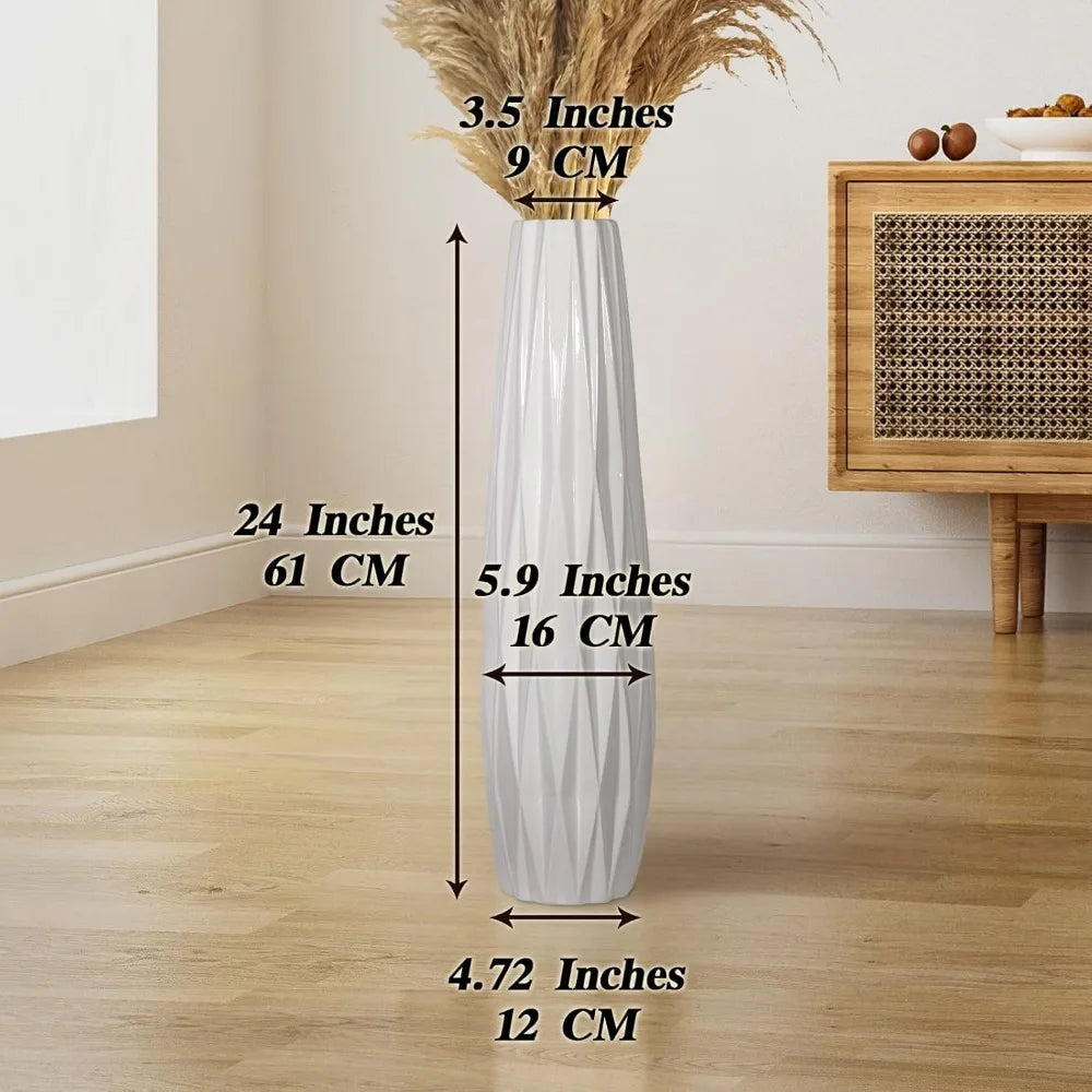 Large White Ceramic Floor Vase 24 Inches - Tall Glossy Glazed Vases for Home Decor, Living Room, Bedroom, Office, Suitable for F