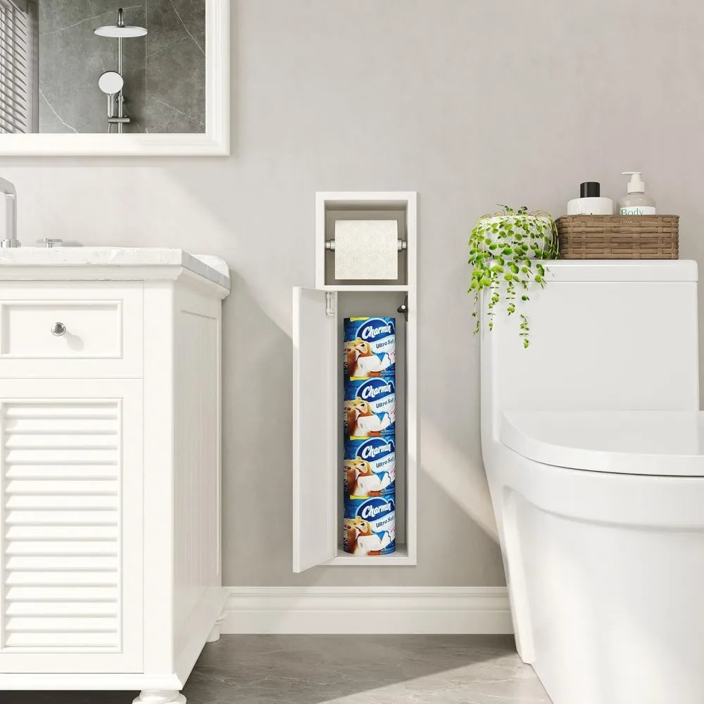 In-Wall Stainless Steel Toilet Paper Holder with Storage Cabinet, Rust-Resistant SUS304