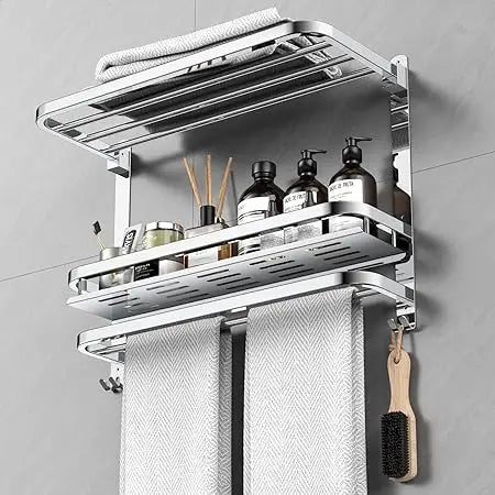 Collapsible Wall Mount 22.8 Inch Stainless Steel Towel Rack for Bathroom and Lavatory, No Drill Required Towel Hanger Bar