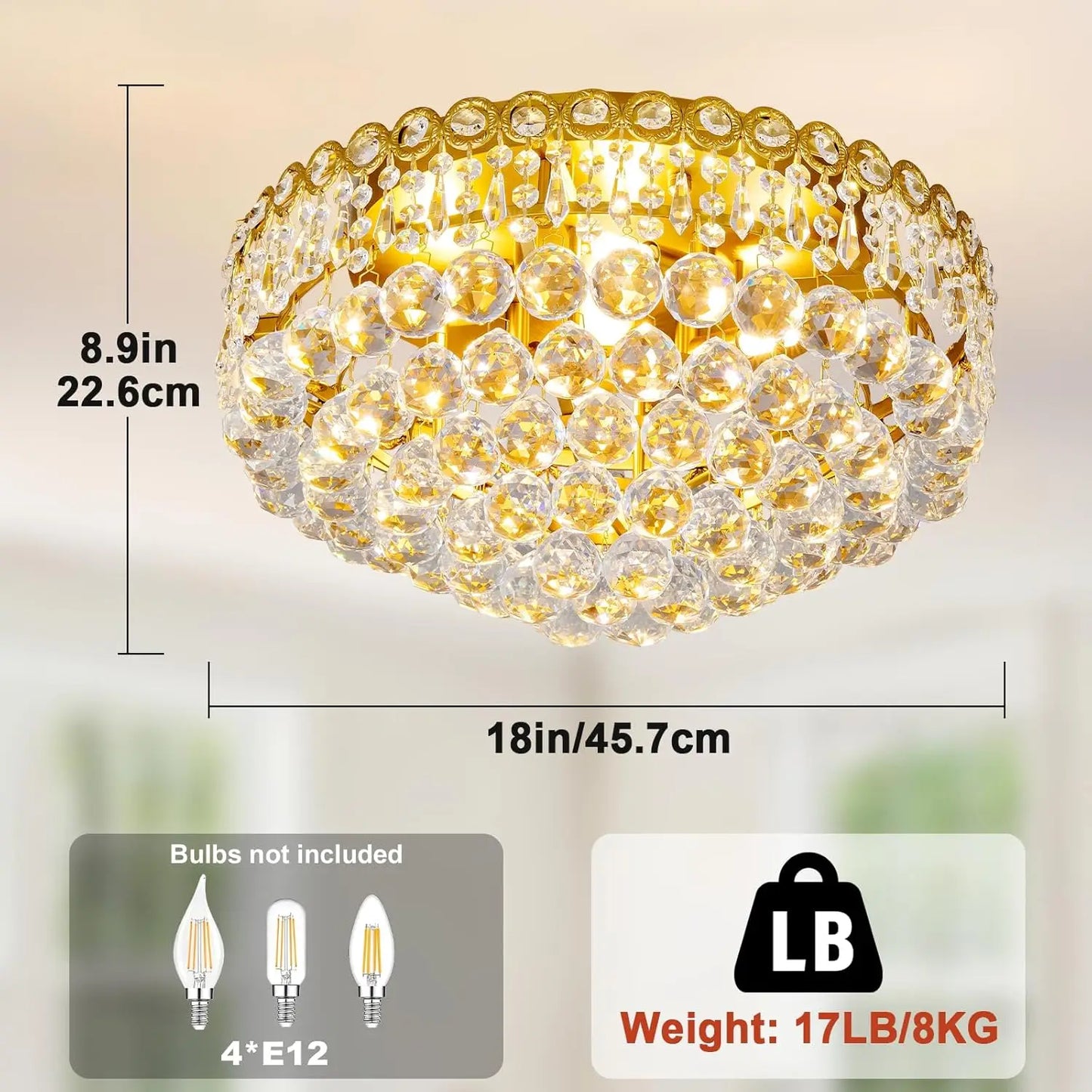 4 Light Modern Crystal Raindrop Chandelier Lighting Flush Mount LED Ceiling Light Fixture Pendant Lamp for Dining Room Bathroom